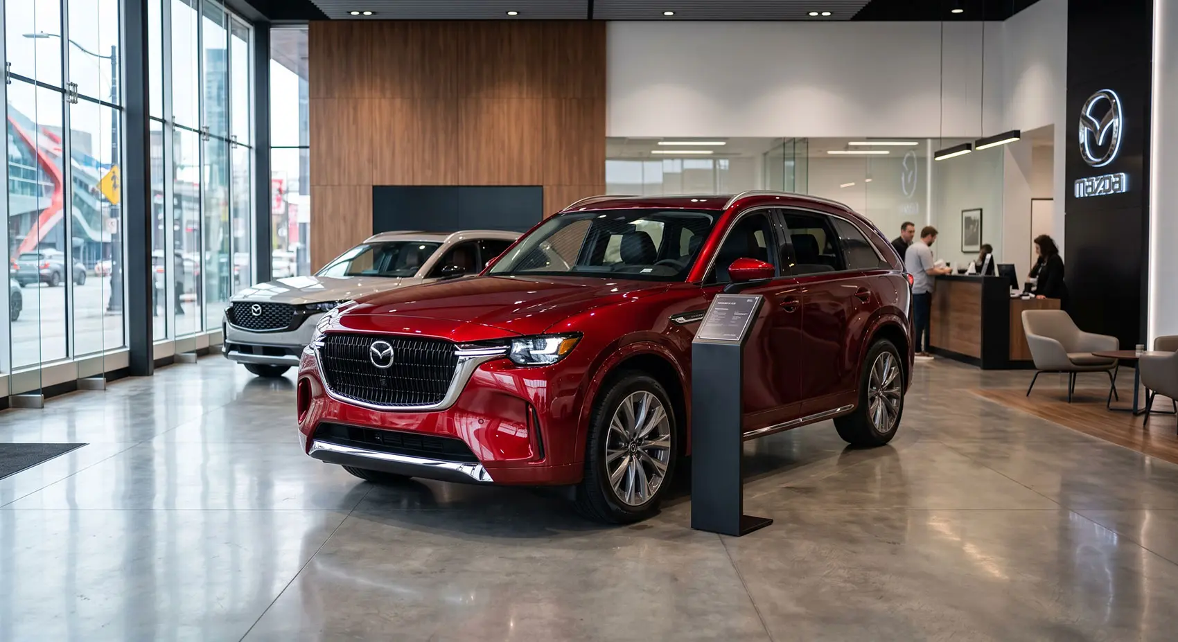 Mazda CX-90 SUV on display in showroom highlighting premium Japanese engineering