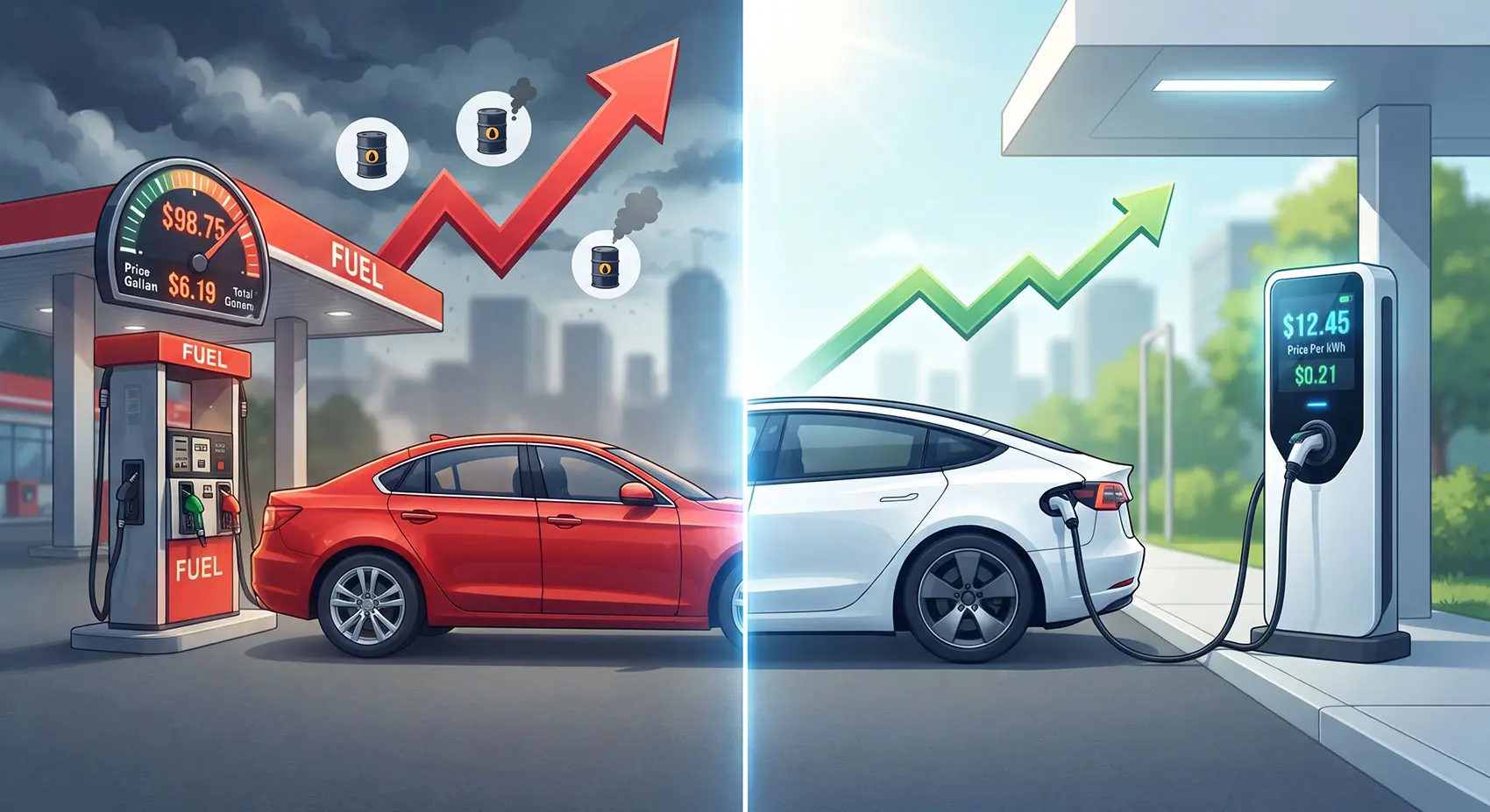 Comparing gas station fuel prices and EV charging costs for everyday car drivers