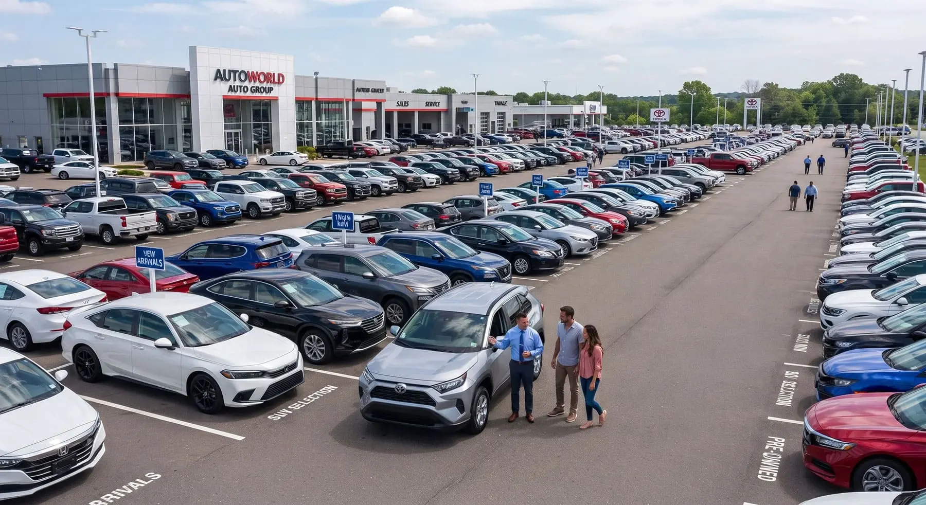 Rows of new vehicles fill a dealership lot as microchip shortage slows inventory