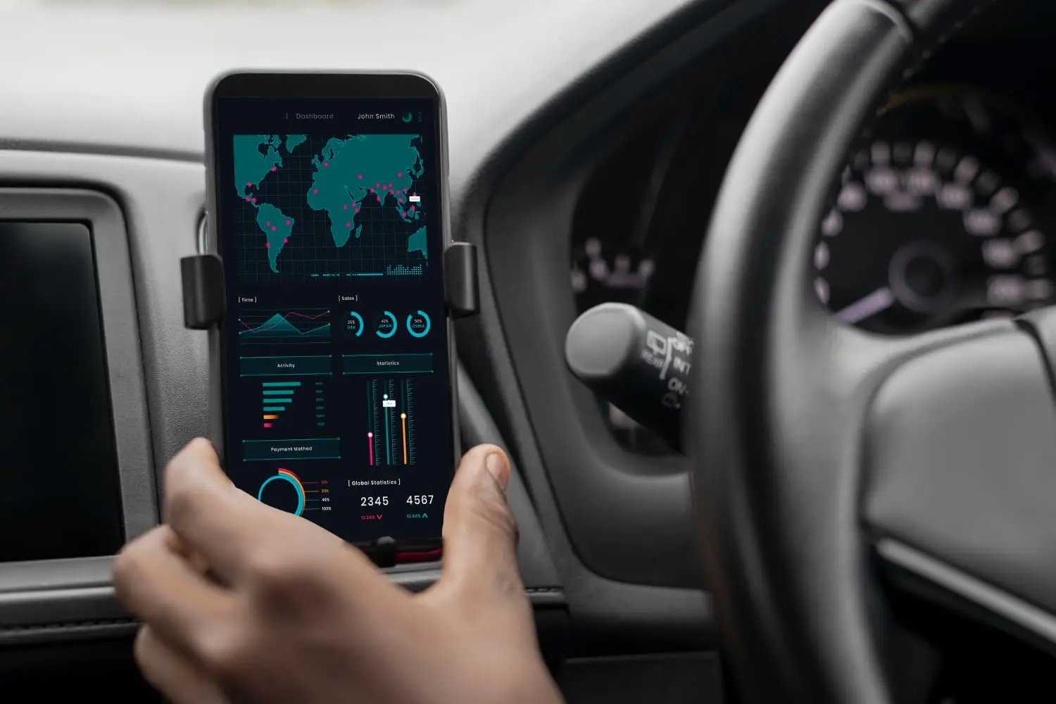 Smart dashboard display showing how connected car tech may expose security risks
