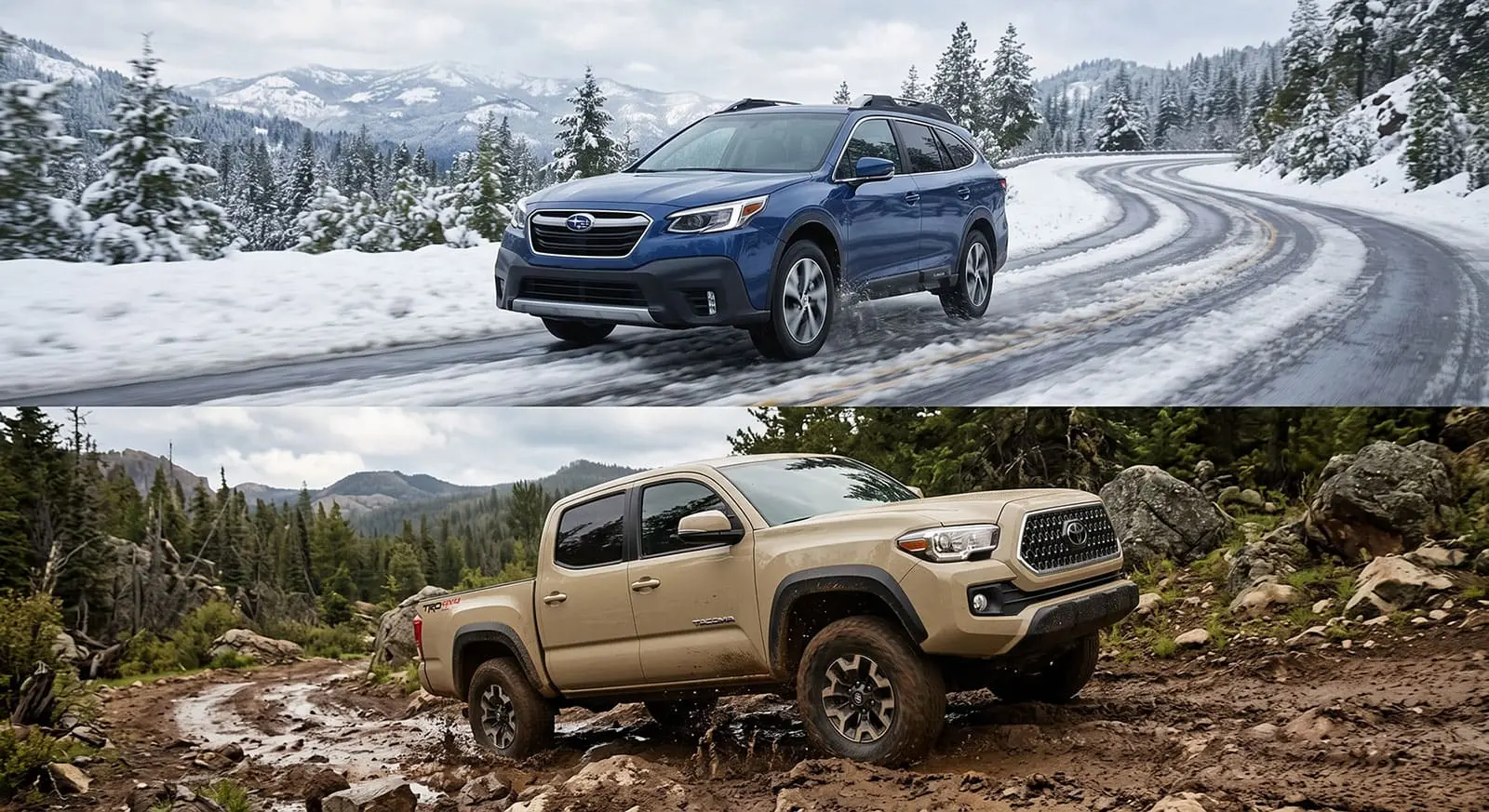 Comparing AWD and 4WD performance on snowy roads versus rugged off-road terrain